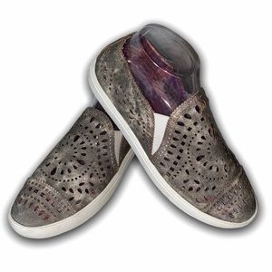 Mojo Moxy Gray and White Flats with Perforated Detailing
